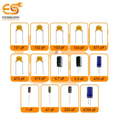 Combo of 14-Type Labeled Capacitor Kit (355 pcs) | Assorted Ceramic & Electrolytic Capacitor